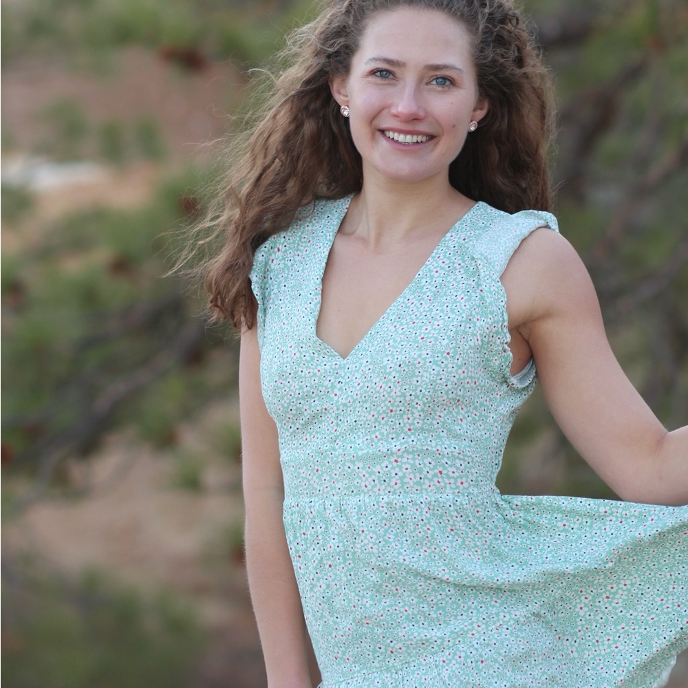 Mint Green Floral Midi Dress